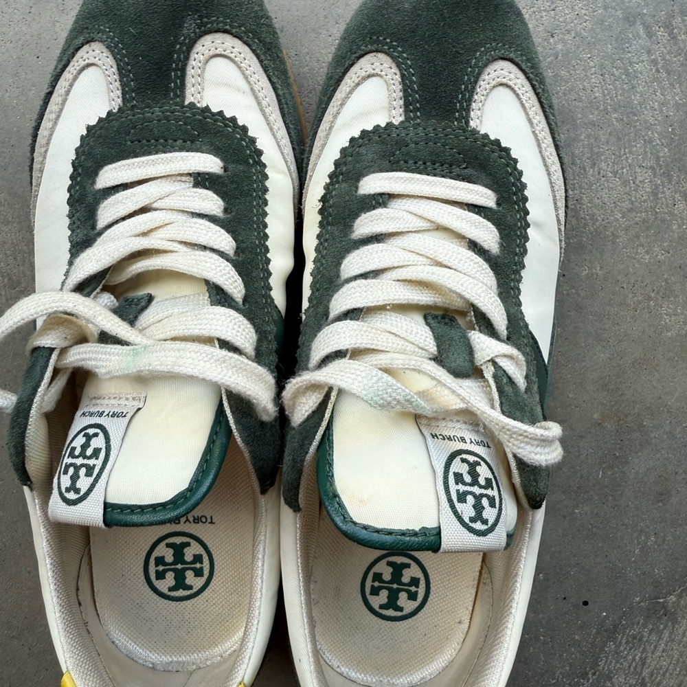 Tory Burch Forest Green and Cream Sneakers